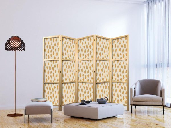 Paravent japonais - Drawn Pattern in Dots and Spots - in Shades of Orange and Ecru