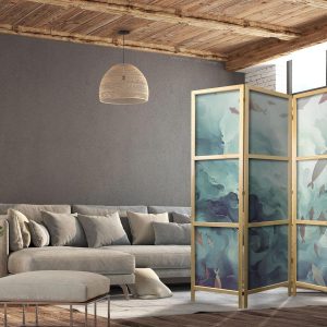 Paravent japonais - Escaping Fish - Very Fast Swimming Fish in Muted Colors Among Ocean Depths