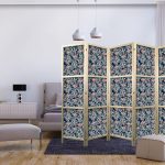 Paravent japonais - Fish Among Leaves - Colorful Koi Fish Among Dark Green Water Lily Leaves on a Navy Water Surface