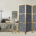 Paravent japonais - Fish Among Leaves - Colorful Koi Fish Among Dark Green Water Lily Leaves on a Navy Water Surface