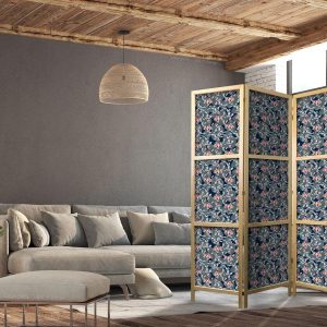 Paravent japonais - Fish Among Leaves - Colorful Koi Fish Among Dark Green Water Lily Leaves on a Navy Water Surface