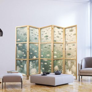 Paravent japonais - Fish and Diverse Vegetation - Grouping of Fish in Pastel Subdued Colors Among Oceanic Vegetation