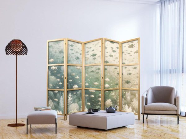 Paravent japonais - Fish and Diverse Vegetation - Grouping of Fish in Pastel Subdued Colors Among Oceanic Vegetation Paravent japonais - Fish and Diverse Vegetation - Grouping of Fish in Pastel Subdued Colors Among Oceanic Vegetation