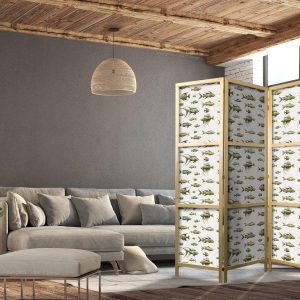 Paravent japonais - Fish in Beige Tones - Various Species of Fish in Beige-Brown Colors Presented in Vintage Style on a Light Background