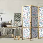 Paravent japonais - Fish in Minimalist Style - Fish in Aztec Style in Pastel Color Shades on a White Background