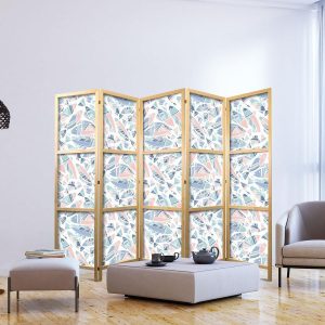 Paravent japonais - Fish in Minimalist Style - Fishes in Aztec Style in Pastel Color Tones on a White Background