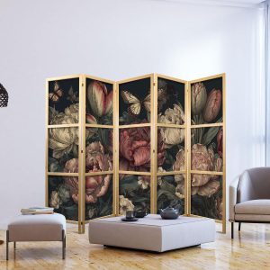 Paravent japonais - Floral Illustration - Magnificent Flower Buds on a Turquoise Background