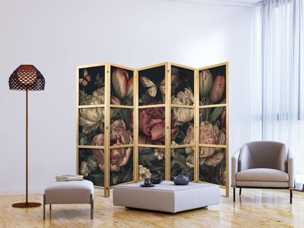 Paravent japonais - Floral Illustration - Magnificent Flower Buds on a Turquoise Background