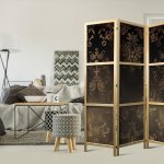 Paravent japonais - Floral Ornaments Carved in Delicate Sepia and Brown Shades