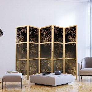 Paravent japonais - Floral Ornaments Carved in Delicate Sepia and Brown Shades