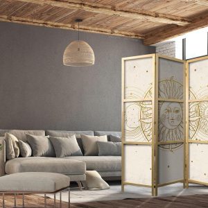 Paravent japonais - Golden Sun and Moon - Artistic Illustration in Retro Style