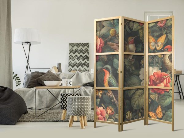 Paravent japonais - In the Botanical Garden - Flowers Birds and Butterflies - Colorful Illustration Paravent japonais - In the Botanical Garden - Flowers Birds and Butterflies - Colorful Illustration