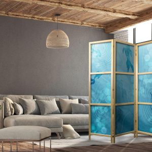 Paravent japonais - Koi Fish Under the Water Surface - a Cluster of Japanese Fish in the Depths of the Pond in Shades of Navy and Blue