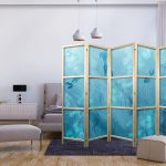 Paravent japonais - Koi Fish Under the Water Surface - a Cluster of Japanese Fish in the Depths of the Pond in Shades of Navy and Blue