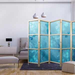 Paravent japonais - Koi Fish Under the Water Surface - a Cluster of Japanese Fish in the Depths of the Pond in Shades of Navy and Blue