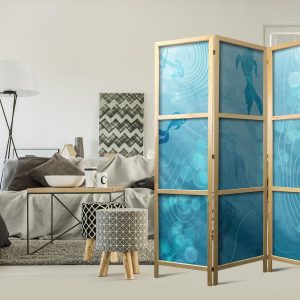 Paravent japonais - Koi Fish Under the Water Surface - a Cluster of Japanese Fish in the Depths of the Pond in Shades of Navy and Blue