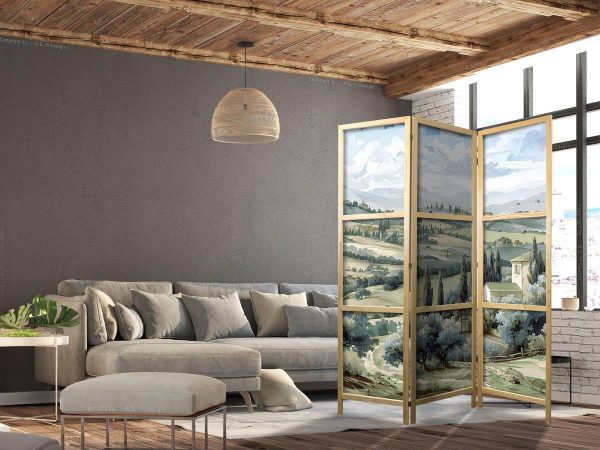 Paravent japonais - Landscape with Green Fields and Trees - Tuscan sunny view