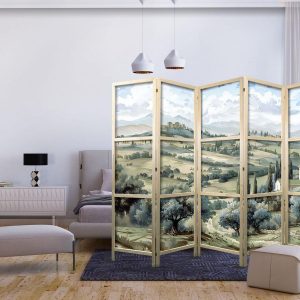 Paravent japonais - Landscape with Green Fields and Trees - Tuscan sunny view