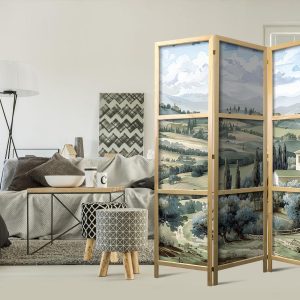 Paravent japonais - Landscape with Green Fields and Trees - Tuscan sunny view