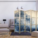 Paravent japonais - Landscape with Trees in Illustrative Style - Fairy-Tale Blue Forest