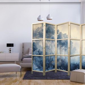 Paravent japonais - Landscape with Trees in Illustrative Style - Fairy-Tale Blue Forest