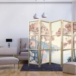 Paravent japonais - Landscape with the Ocean - Cliffs - and Trees in Delicate Pink Shades