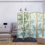 Paravent japonais - Large Leaves in Green-Mint Shades - Botanical Motif
