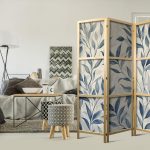 Paravent japonais - Leaves in Blue Colors - Delicate Botanical Motif