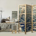 Paravent japonais - Life in the Ocean - Underwater World of Fish and Vegetation in Beige and Navy Retro Style