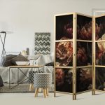 Paravent japonais - Magnificent Tulips - Bouquet of Flowers in Red and White on a Black Background