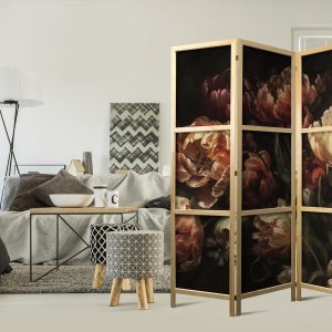 Paravent japonais - Magnificent Tulips - Bouquet of Flowers in Red and White on a Black Background