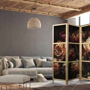 Paravent japonais - Magnificent Tulips - Bouquet of Flowers in Red and White on a Black Background