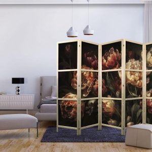 Paravent japonais - Magnificent Tulips - Bouquet of Flowers in Red and White on a Black Background