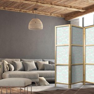 Paravent japonais - Minimalist Fish - Fish from Gray Dots on the Crystal Clear Water Surface in Mint Green