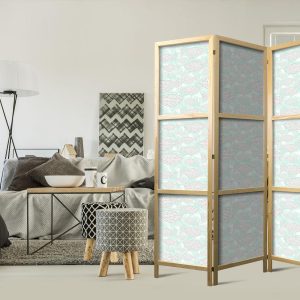 Paravent japonais - Minimalist Fish - Fish from Gray Dots on the Crystal Clear Water Surface in Mint Green