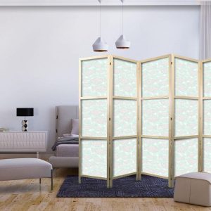 Paravent japonais - Minimalist Fish - Fishes From Grey Dots Against a Crystal Sheet of Water in Mint Green Colors