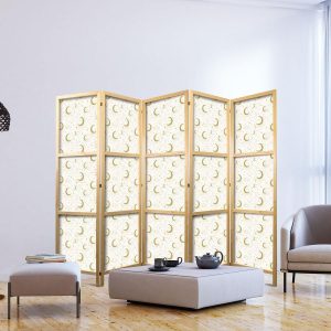 Paravent japonais - Moonlit Nights - Delicate Moons and Clouds in Warm Tones