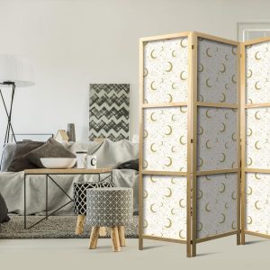 Paravent japonais - Moonlit Nights - Delicate Moons and Clouds in Warm Tones