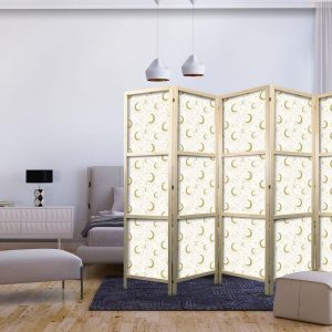 Paravent japonais - Moonlit Nights - Delicate Moons and Clouds in Warm Tones