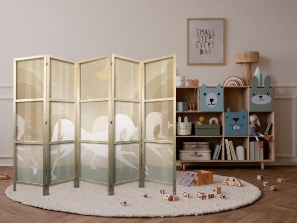 Paravent japonais - Moonlit Steeds - Horses galloping among trees on a starry night