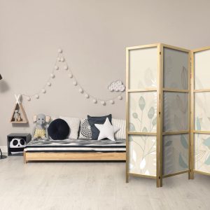 Paravent japonais - Morning in the Meadow - Various pastel plants on a beige background