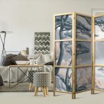 Paravent japonais - Mountainous Coastline with Trees and Rocks in Light Pastel Blues