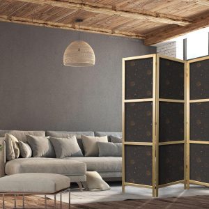 Paravent japonais - Night Sky - Artistic Composition of Suns and Planets on a Black Background