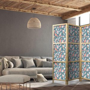 Paravent japonais - Oriental Pond - a Cluster of Japanese Fish Swimming in Crystal Clear Water with Flashes of Light