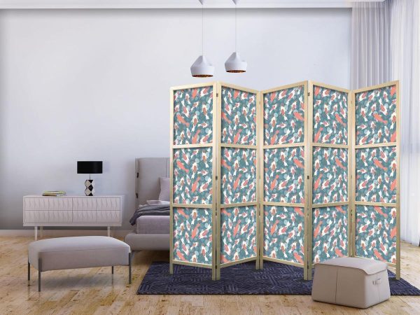 Paravent japonais - Oriental Pond - a Cluster of Japanese Fish Swimming in Crystal Clear Water with Flashes of Light