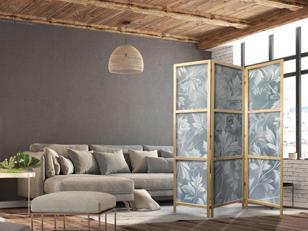 Paravent japonais - Ornaments in Worn Muted Turquoises - Delicate Plant Pattern