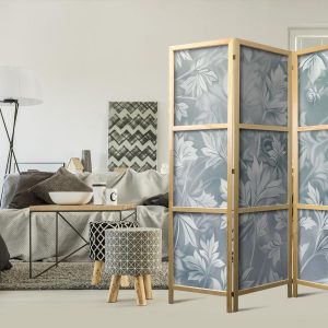 Paravent japonais - Ornaments in Worn Muted Turquoises - Delicate Plant Pattern