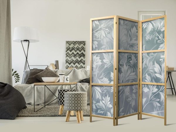 Paravent japonais - Ornaments in Worn Muted Turquoises - Delicate Plant Pattern