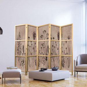 Paravent japonais - Plant Vintage - Delicate Field Flowers on a Background in Lime Wash Technique