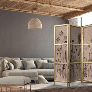 Paravent japonais - Plant Vintage - Delicate Field Flowers on a Background in Lime Wash Technique